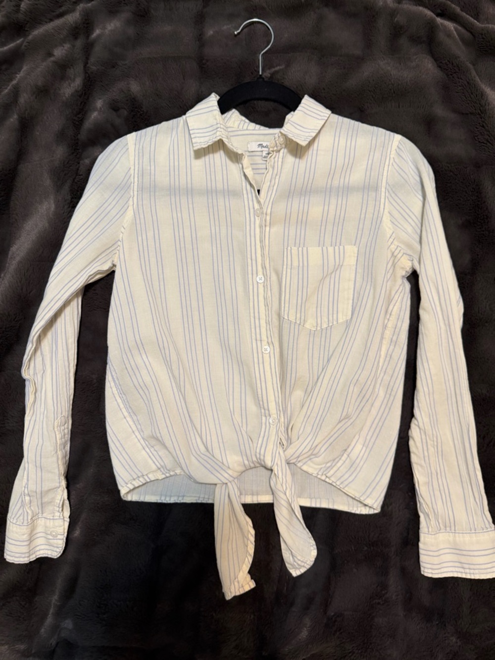 Madewell Tie Front Button Up Shirt XS Striped Cotton Crop Top